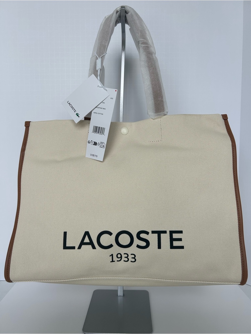 Lacoste 1933 Large Heritage Canvas Cream Tote Bag